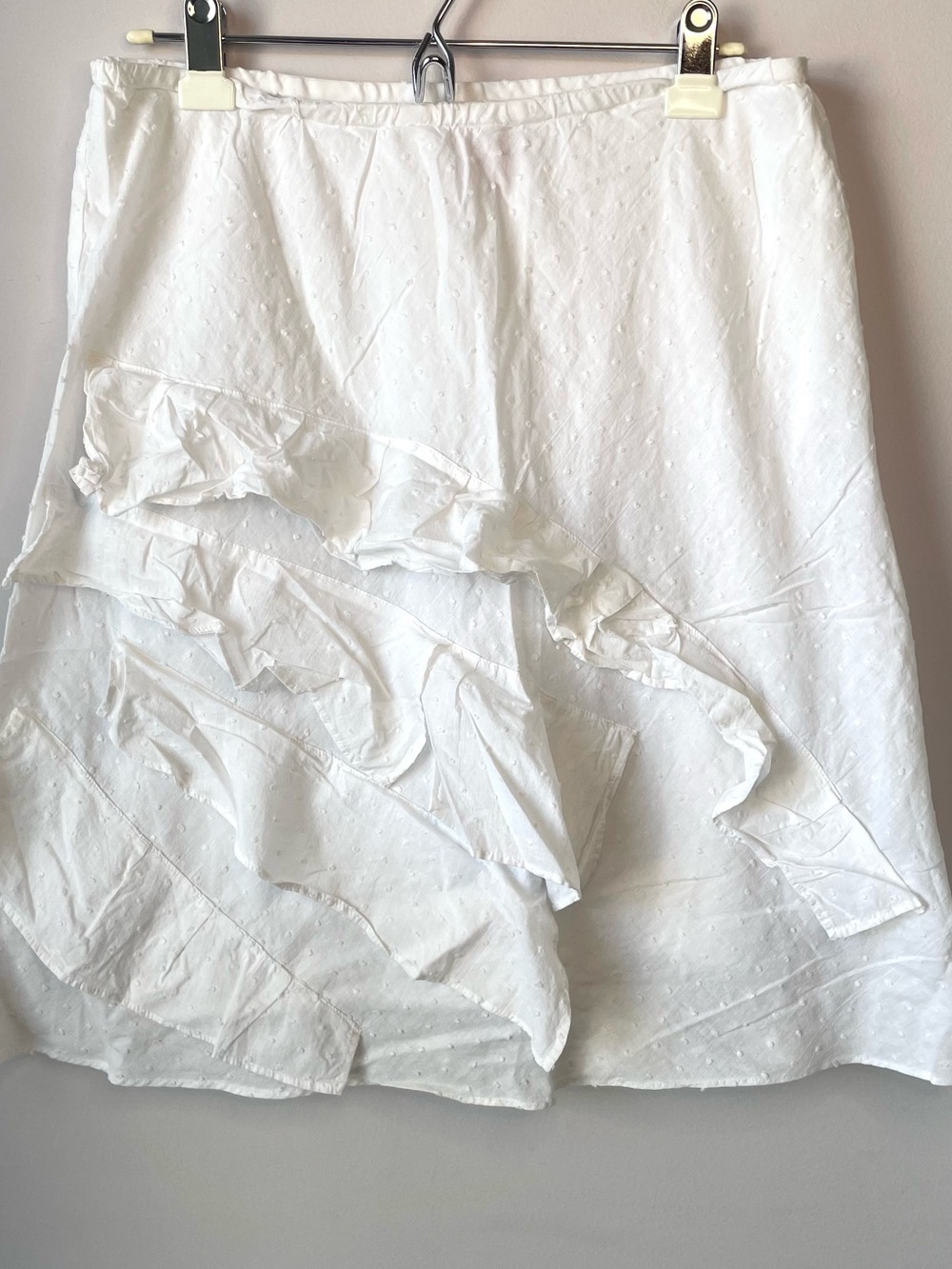 Sunny Leigh White Swiss Dot Ruffle A-Line Skirt Large Sheer Romantic Cottagecore